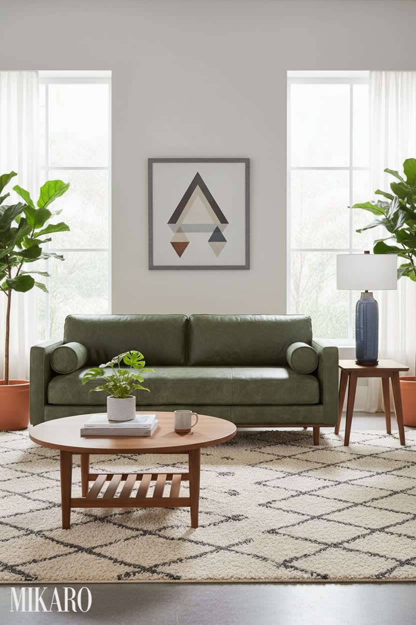 Mid-Century Modern Living Room: Moss Green & Slate Blue Harmony