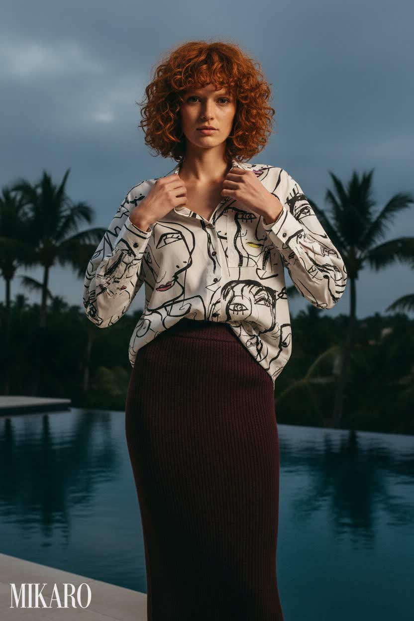 Abstract Faces Shirt & Ribbed Sweater Skirt