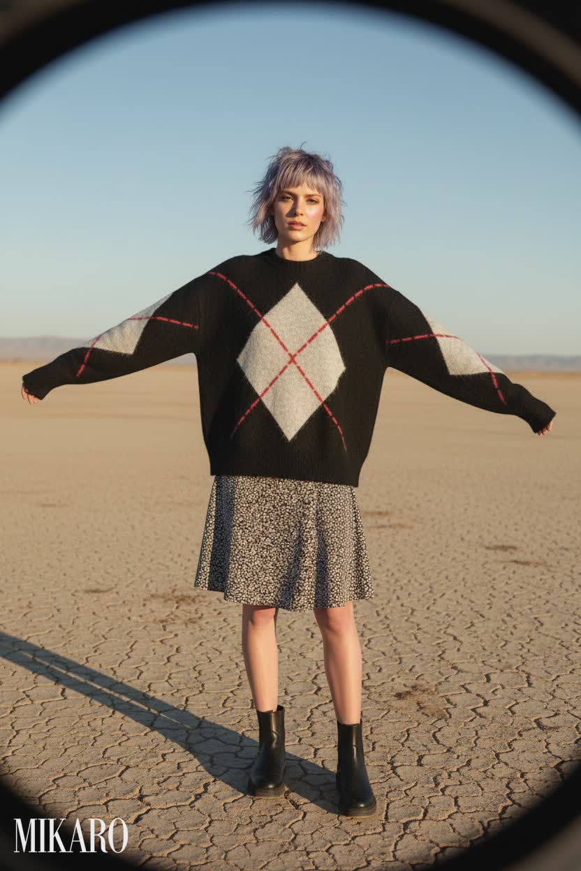 Argyle Jumper & Ditsy Print Skirt Ensemble