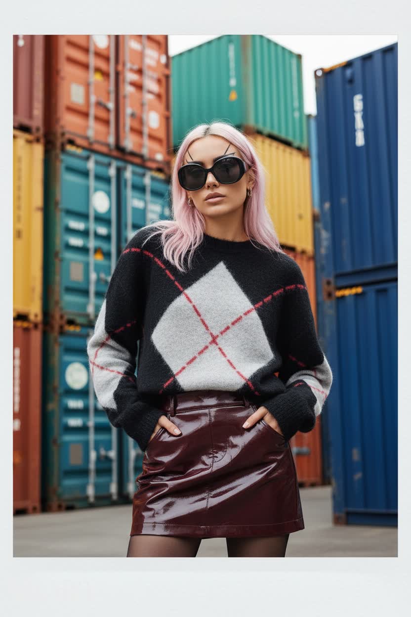 Argyle Jumper & Patent Skirt Ensemble