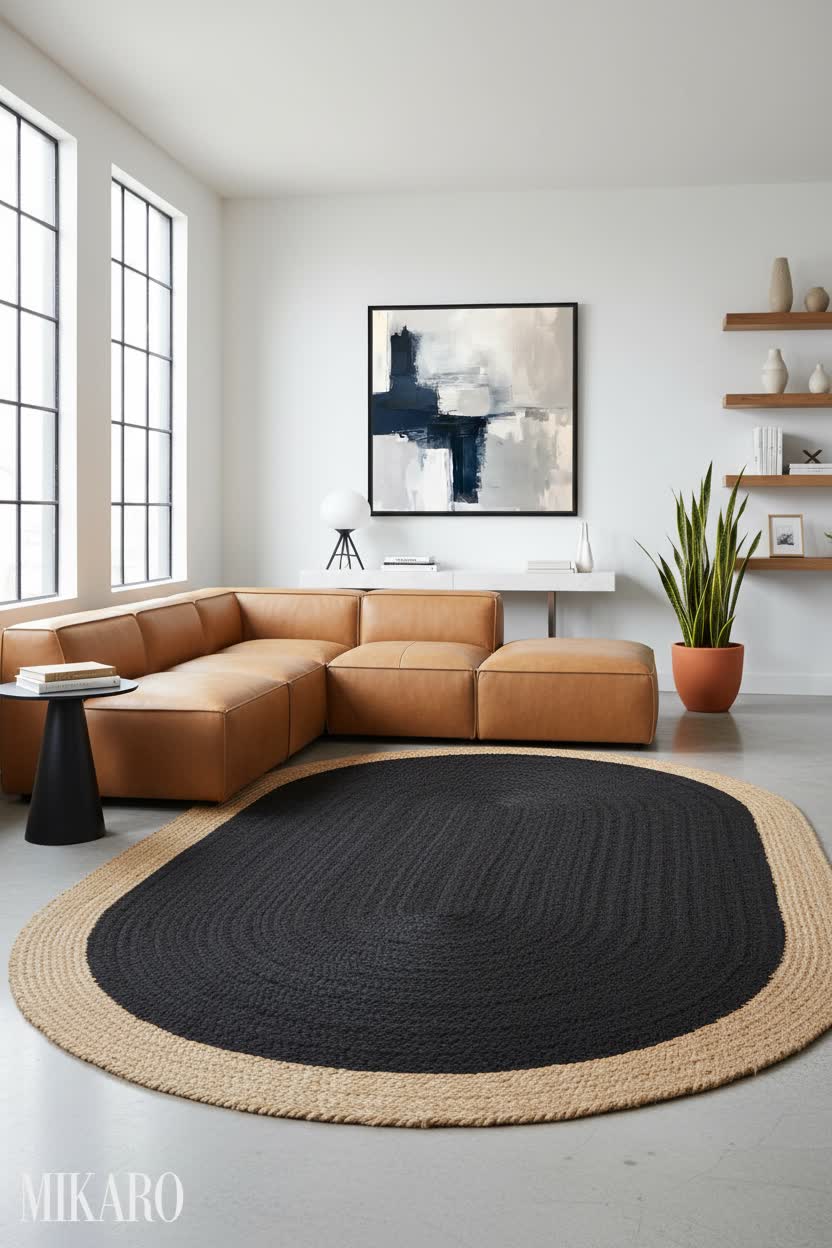 Bauhaus Living Room Design: Modern, Minimalist & Chic with Leather Sofa & Jute Rug