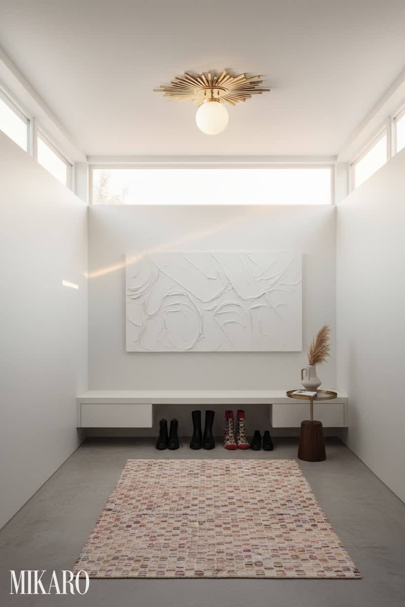 Bauhaus: Minimalist Boot Room with Artistic Touches & Warm Brass Accents