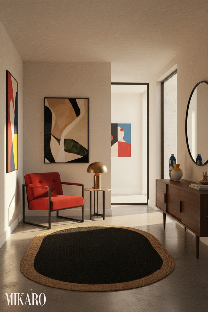 Bauhaus: Modern Hallway Design with Abstract Art & Natural Textures