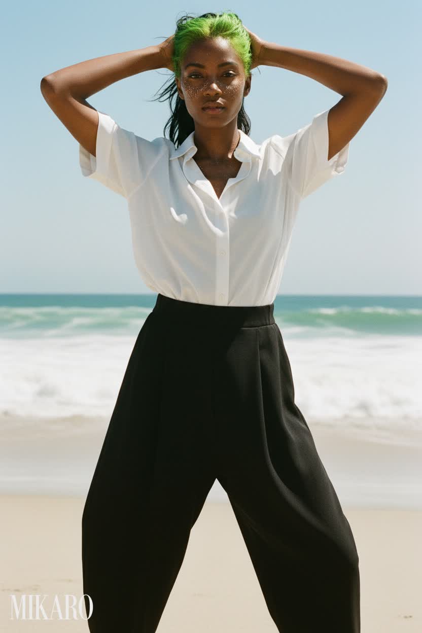 Beachside Chic: Lantern Pants & Button-Down
