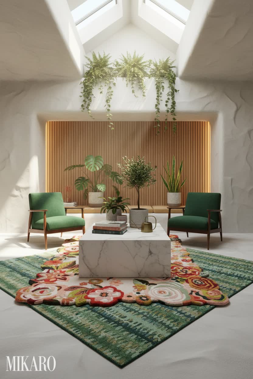 Biophilic Bliss: Recessed Niche with Natural Light and Vibrant Textures