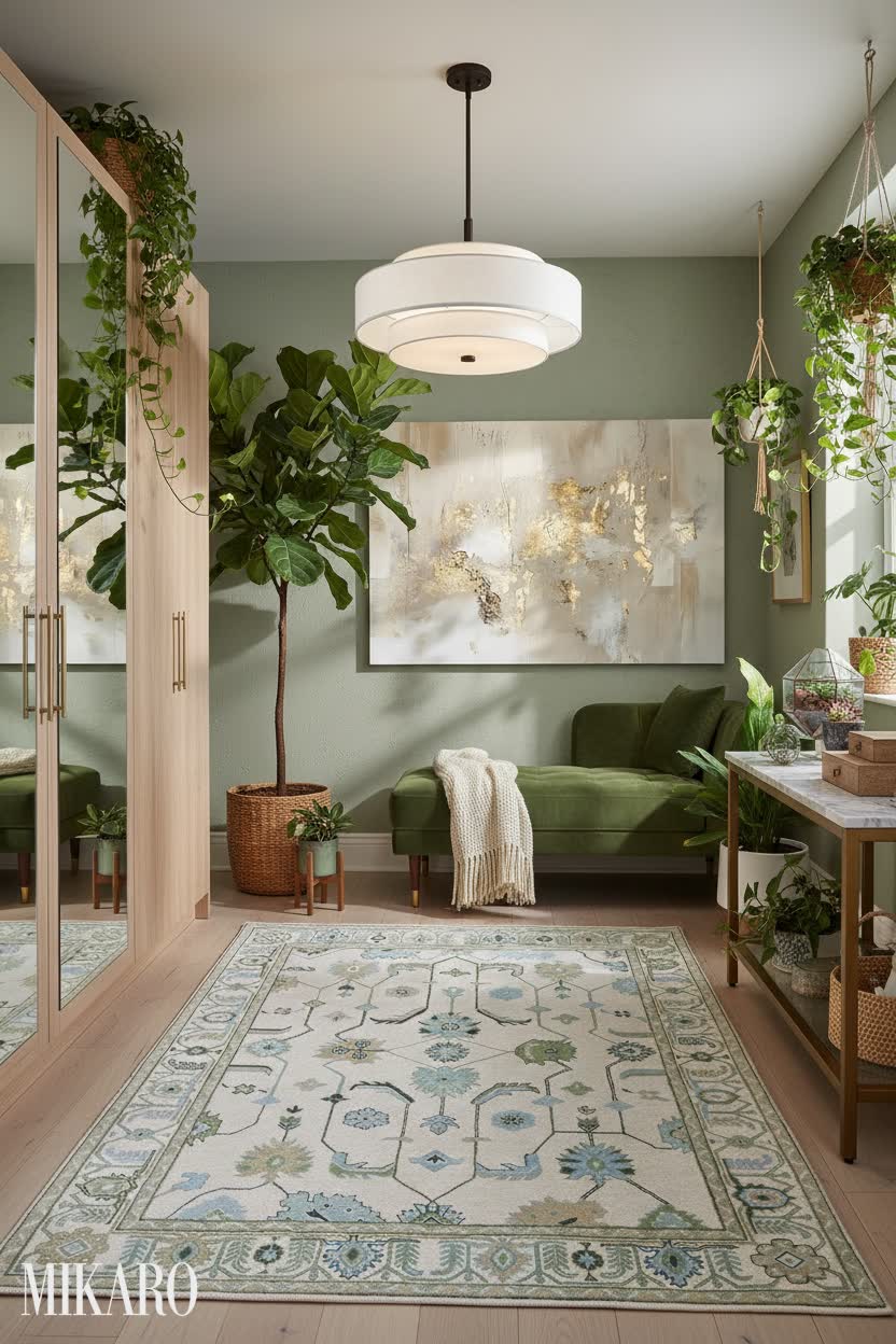 Biophilic Dressing Room: Serene Nature-Inspired Apartment Design