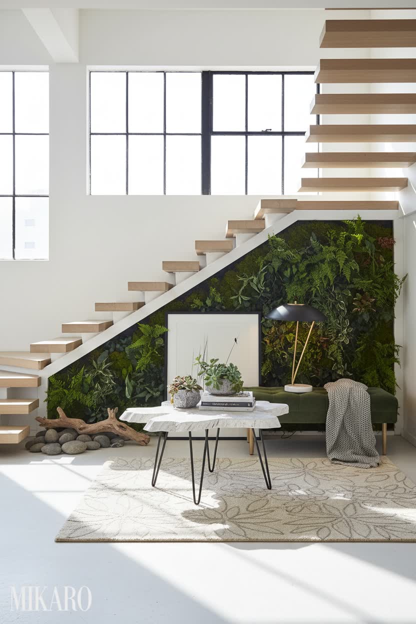 Biophilic: Green Oasis Under-Stairs in a Bright Studio
