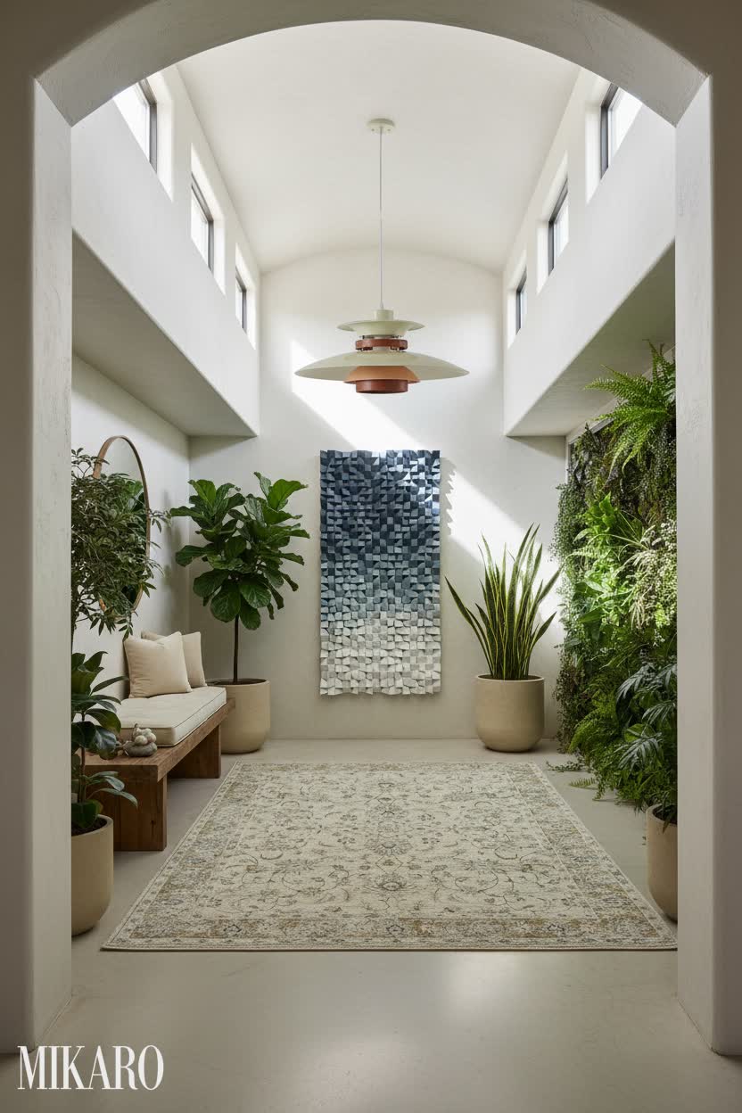 Biophilic Hallway: Serene Oasis with Natural Light