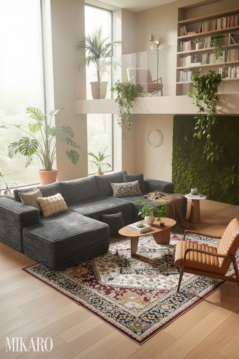 Biophilic Haven: Cozy Luxury in a Split-Level Guest Room