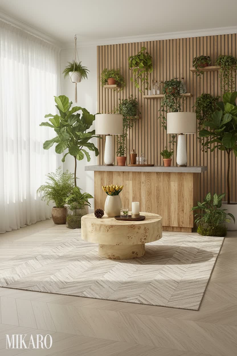 Biophilic Home Bar: A Serene Oasis of Greenery and Natural Textures