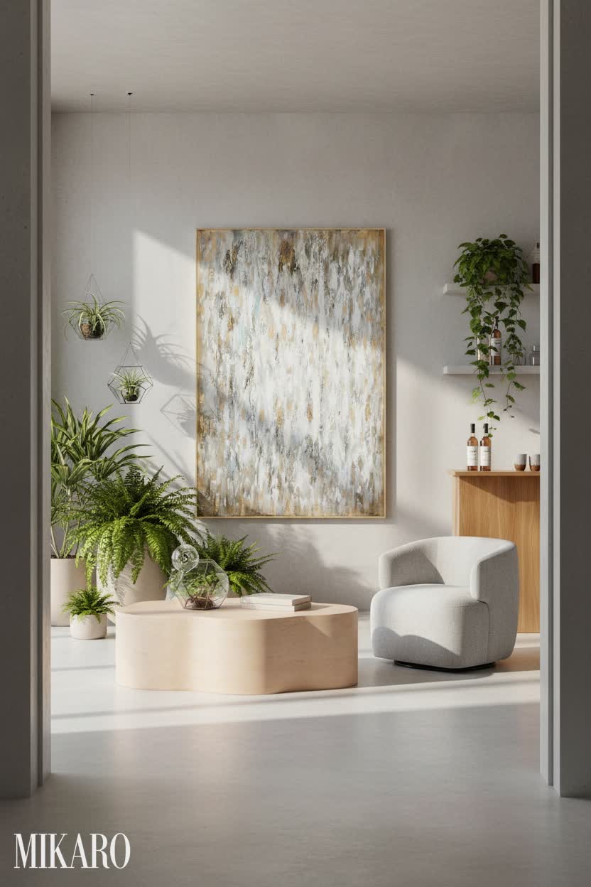 Biophilic Home Bar: Minimalist Oasis with Natural Light and Lush Greenery