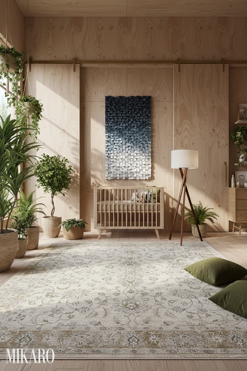Biophilic Nursery: Serene Plywood Retreat with Natural Accents