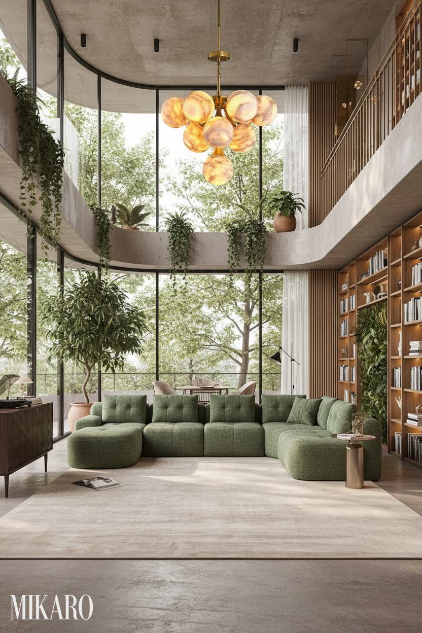 Biophilic: Penthouse Library with Lush Greenery and Modern Comfort