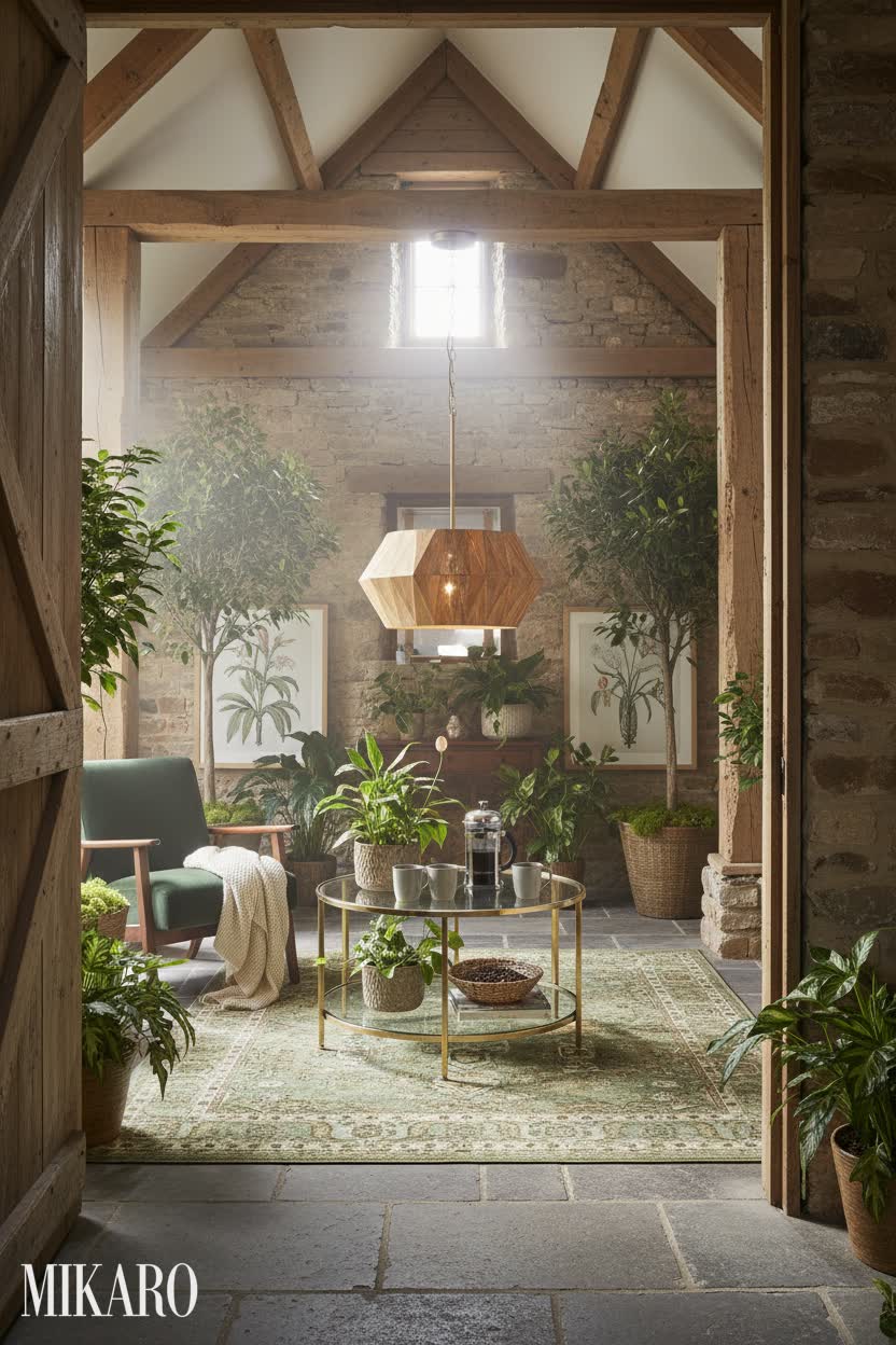 Biophilic: Serene Biophilic Coffee Station in a Rural Conversion