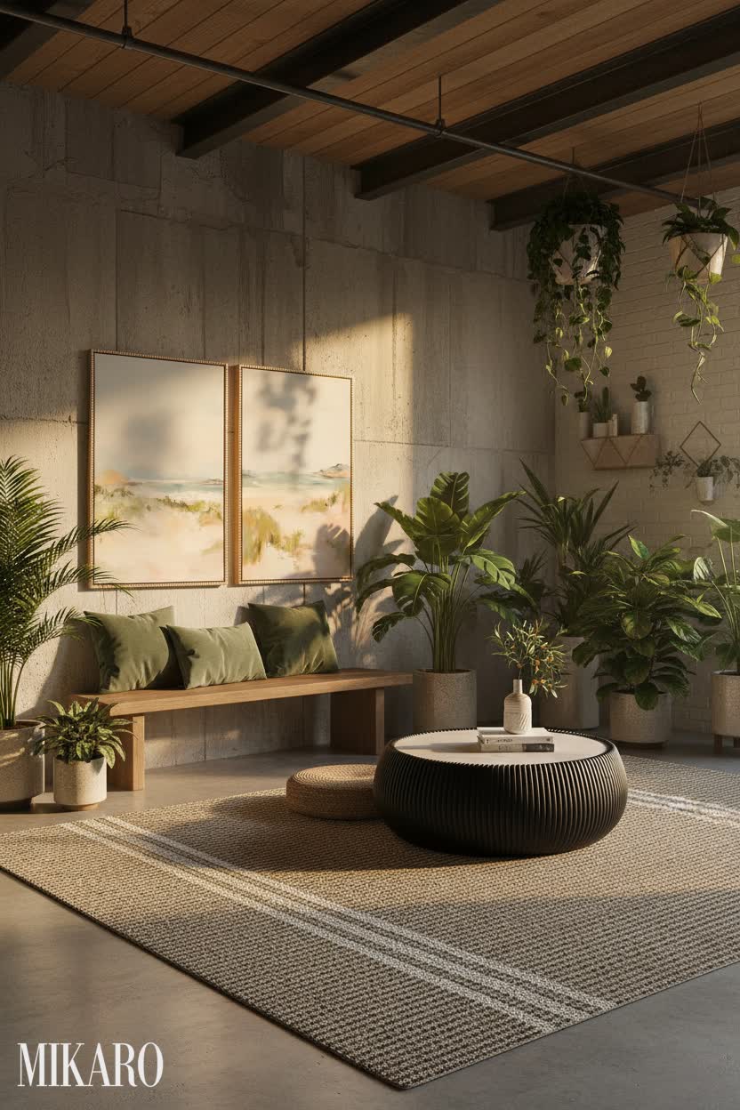 Biophilic: Serene Yoga Sanctuary with Natural Textures and Golden Light