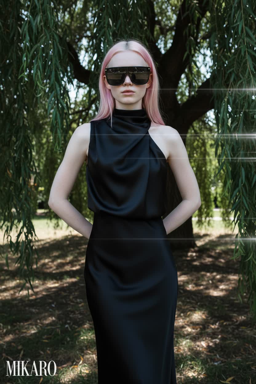 Black Maxi Dress with Modern Sunglasses