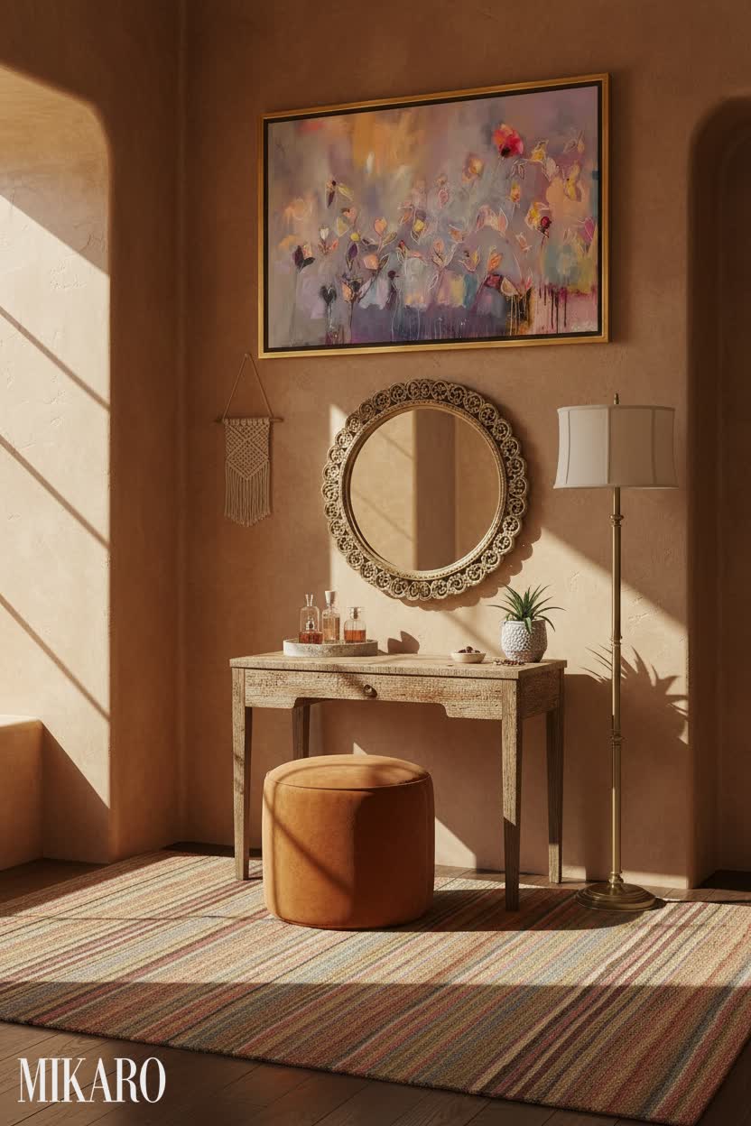 Bohemian: Golden Hour Glow in a Serene Vanity Nook