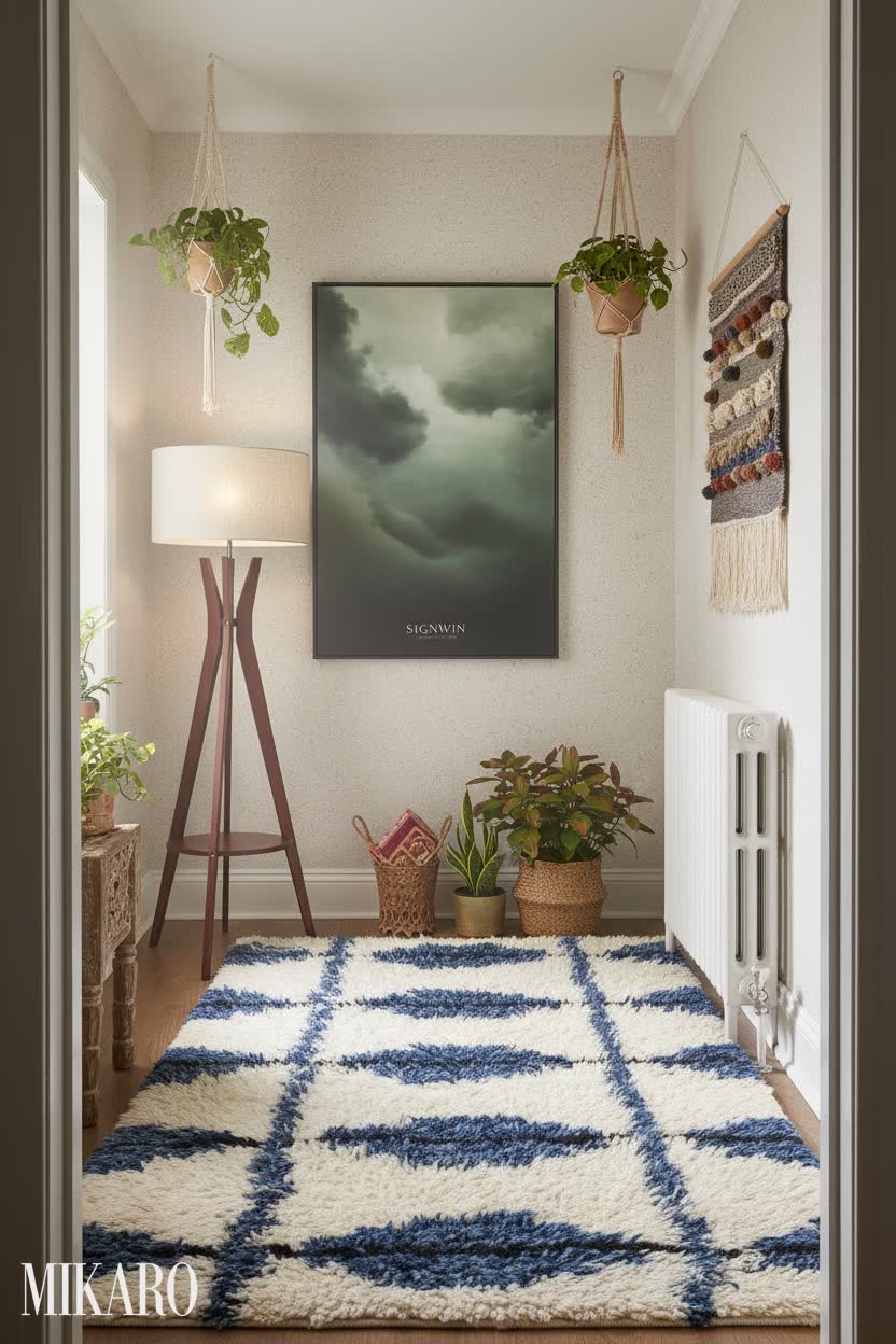Bohemian Hallway: Cozy Entryway with Natural Textures & Serene Light