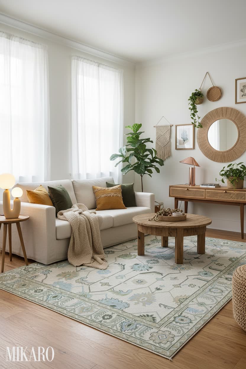 Bohemian Rhapsody: A Serene Living Room with Chic Accents