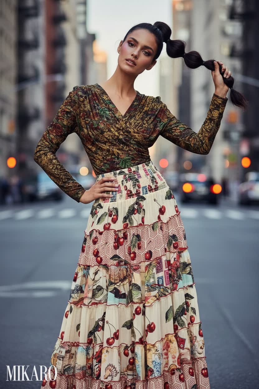 Bohemian Rhapsody: Cherry Blossom Skirt & Floral Ruched Top