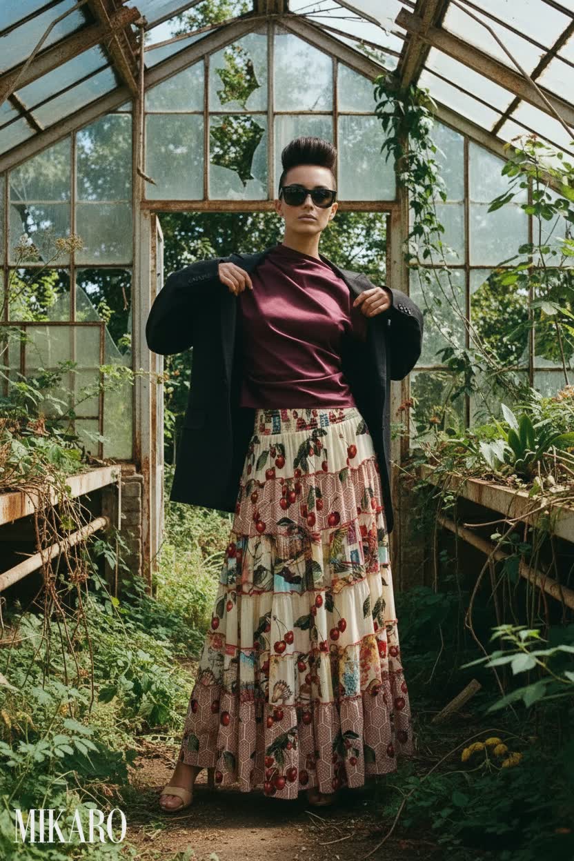 Bohemian Rhapsody: Cherry Blossom Skirt & Satin Top Ensemble