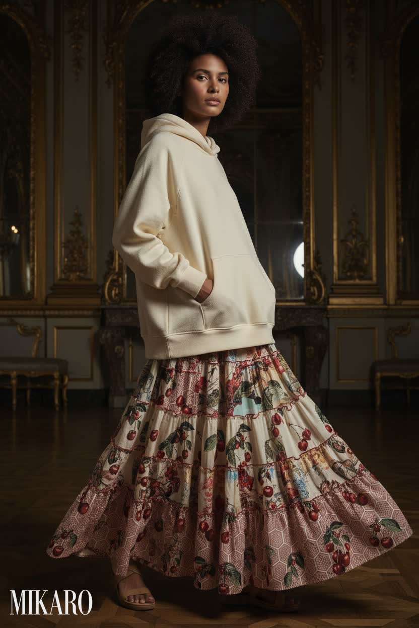 Bohemian Rhapsody: Cherry Blossom Tiered Skirt & Cozy Hoodie