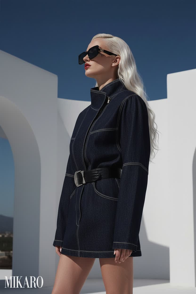 Bold Denim Mini with Statement Sunglasses