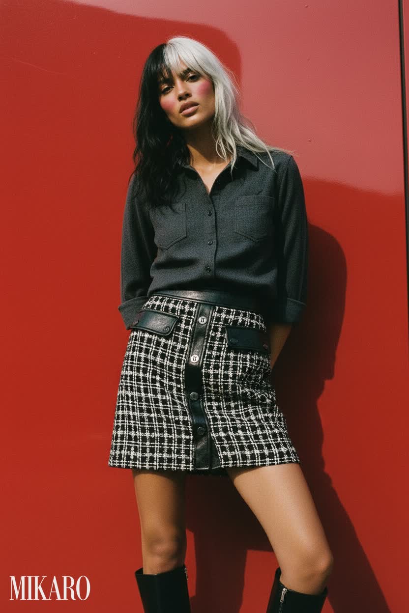 Bold Plaid Mini Skirt & Flannel Shirt Ensemble