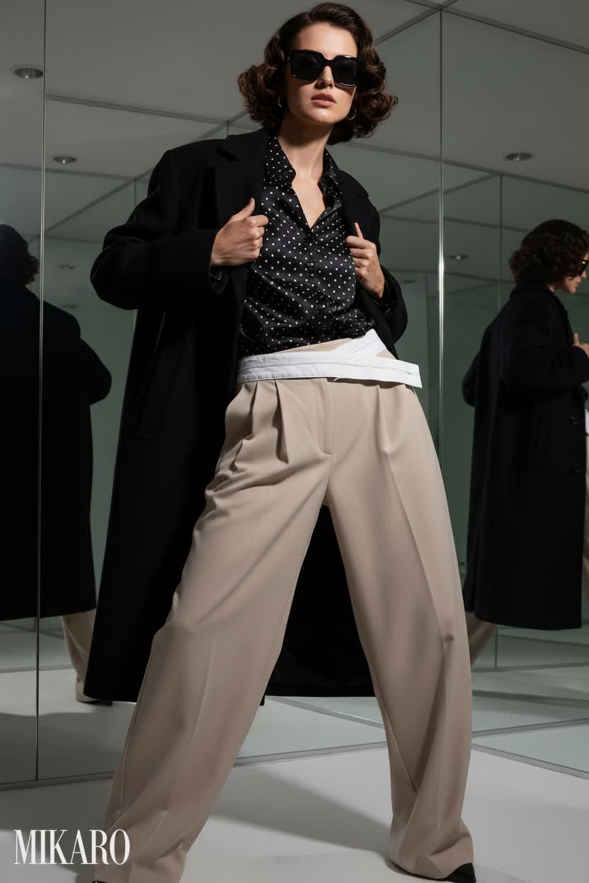 Bold & Sophisticated: Polka Dot Shirt, Wide-Leg Pants & Statement Sunglasses