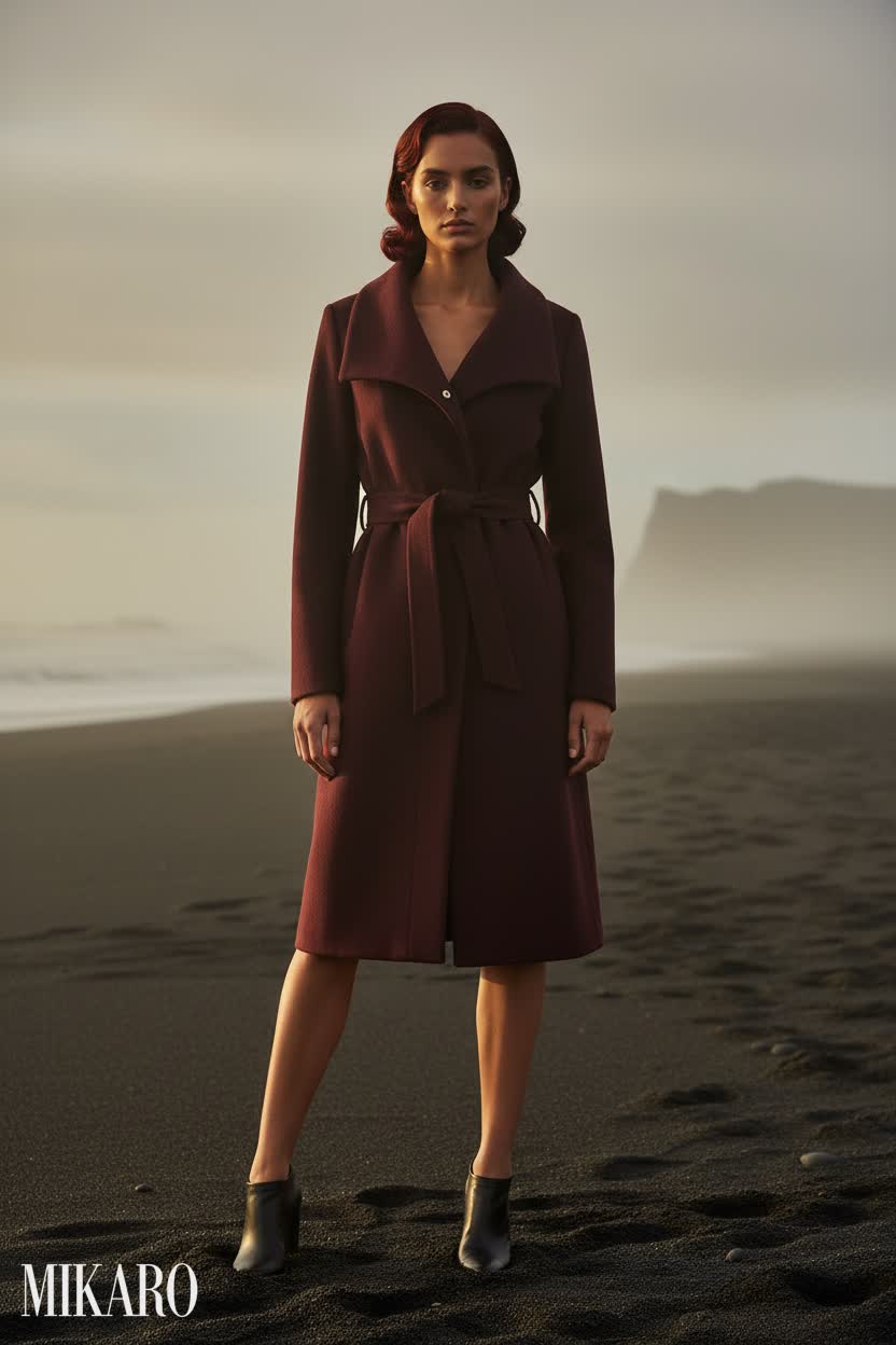 Bordeaux Coat & Plaid Mini Skirt Ensemble