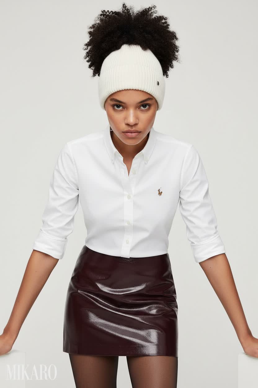 Bordeaux Vegan Leather Skirt & Cashmere Beanie Ensemble