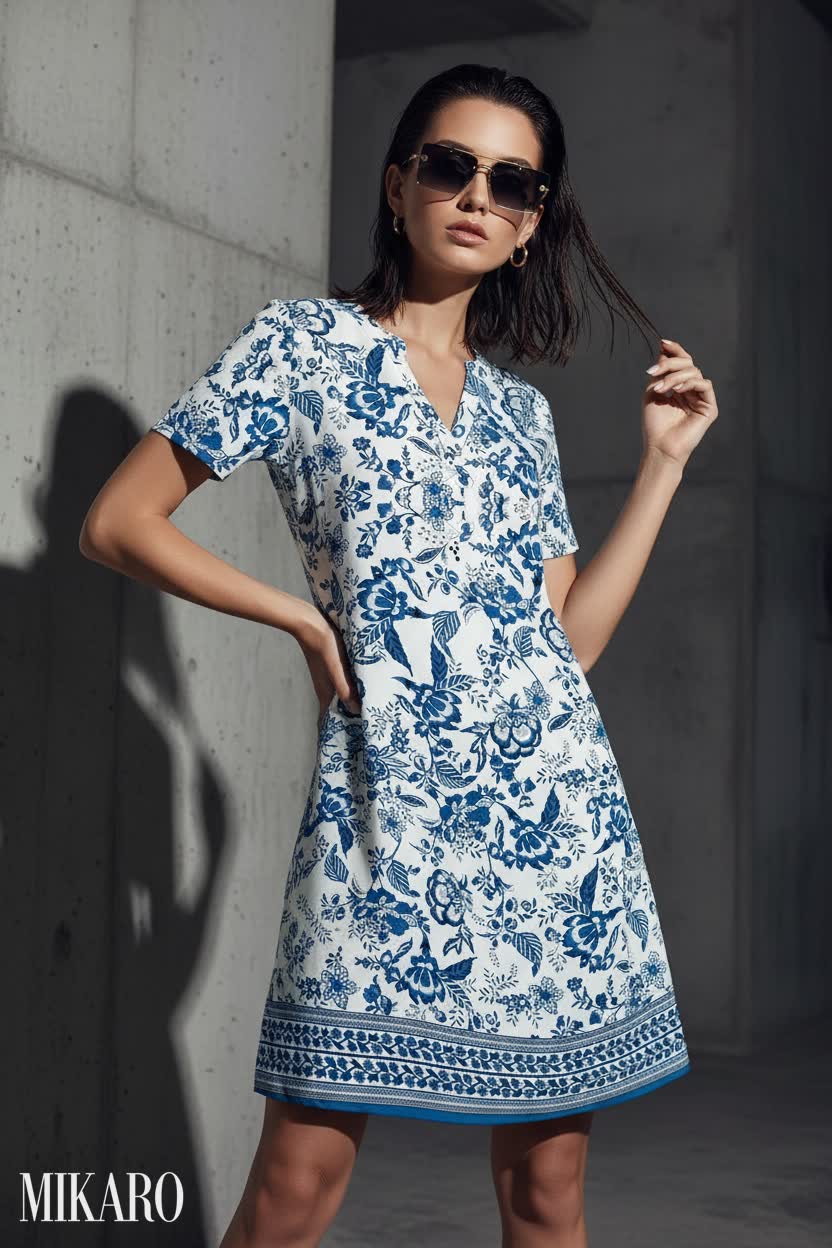 Brutalist Chic: Floral Dress and Statement Sunglasses