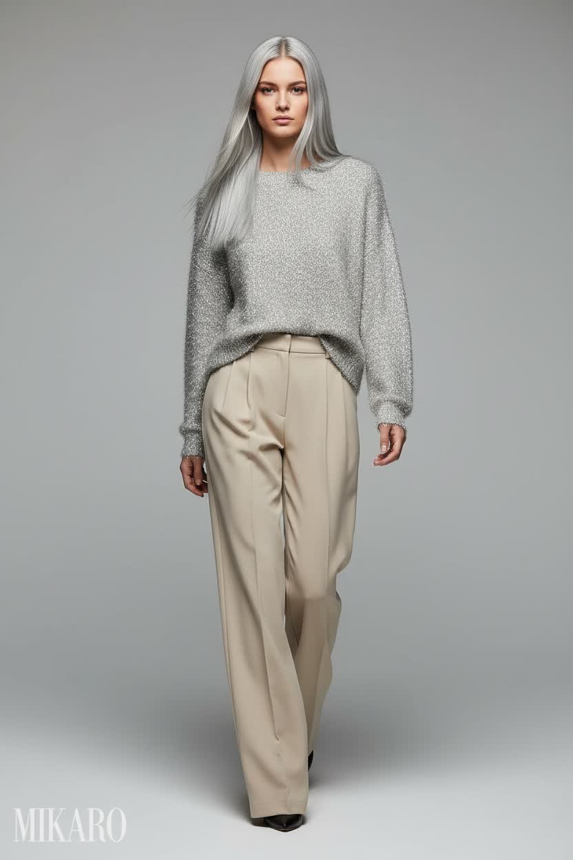Casual Stroll in Tinseltown Sweater and Beige Trousers