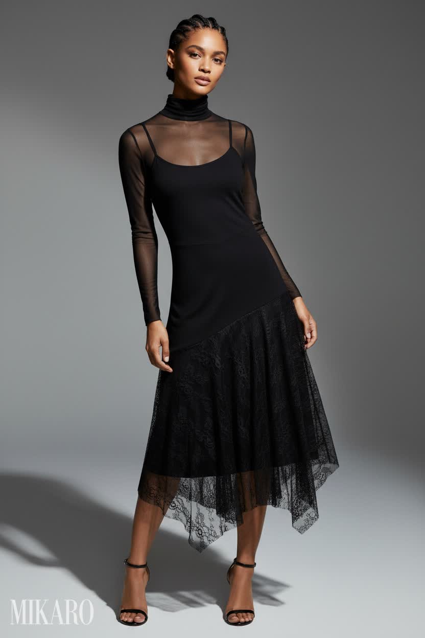 Chic Black Lace and Sheer Ensemble