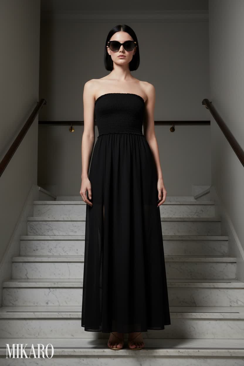 Chic Black Maxi Dress & Cat-Eye Sunglasses