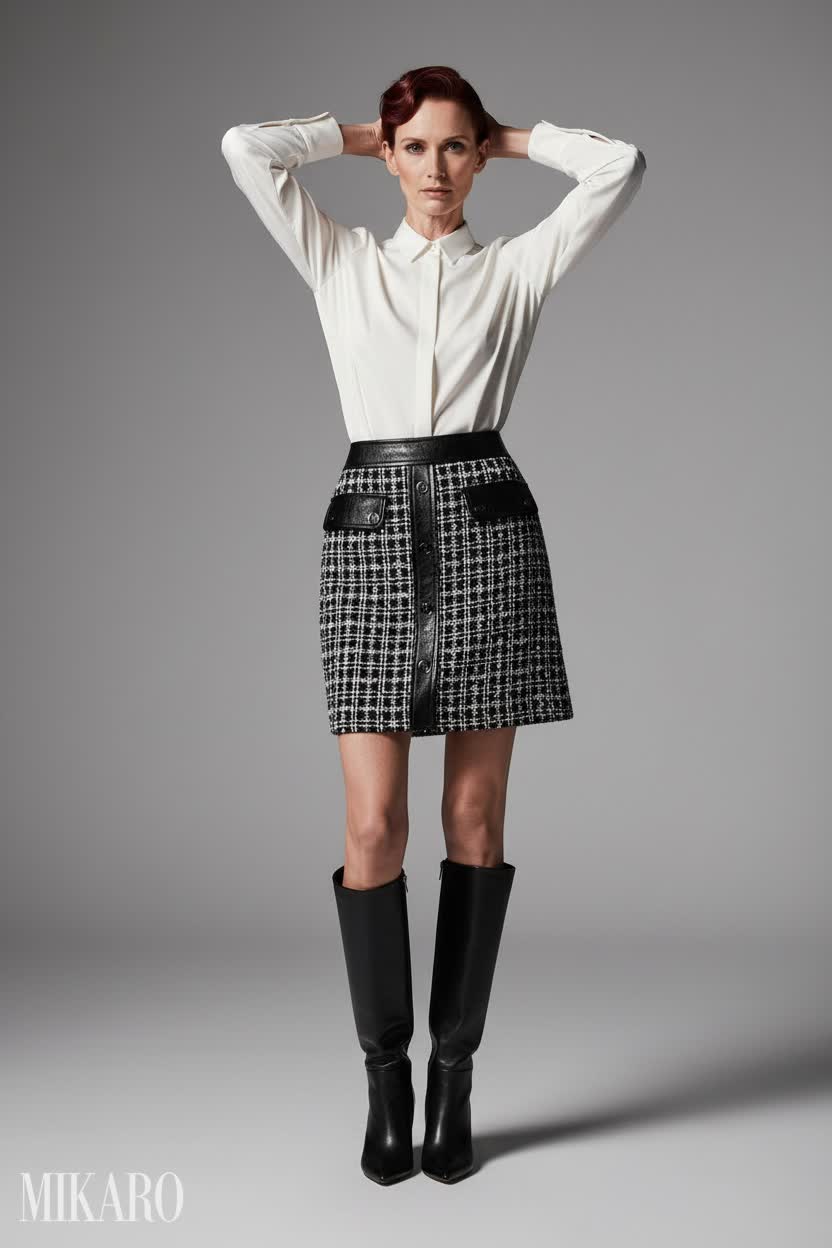 Chic Plaid Skirt & Crisp Blouse Ensemble