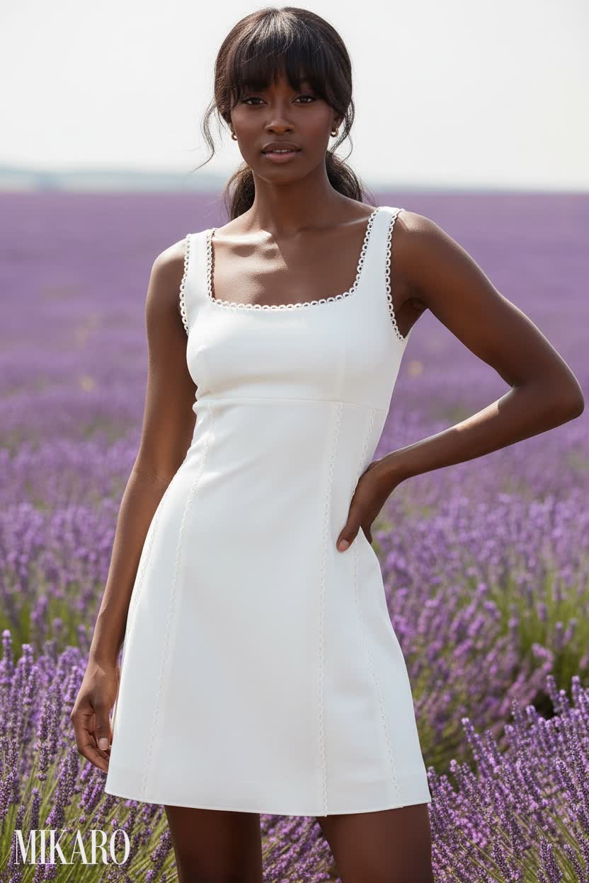 Chic Scallop Trim Mini Dress in Lavender Fields