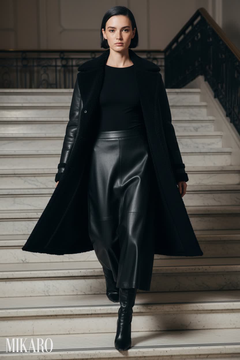 Chic Strides: Leather and Shearling on Marble