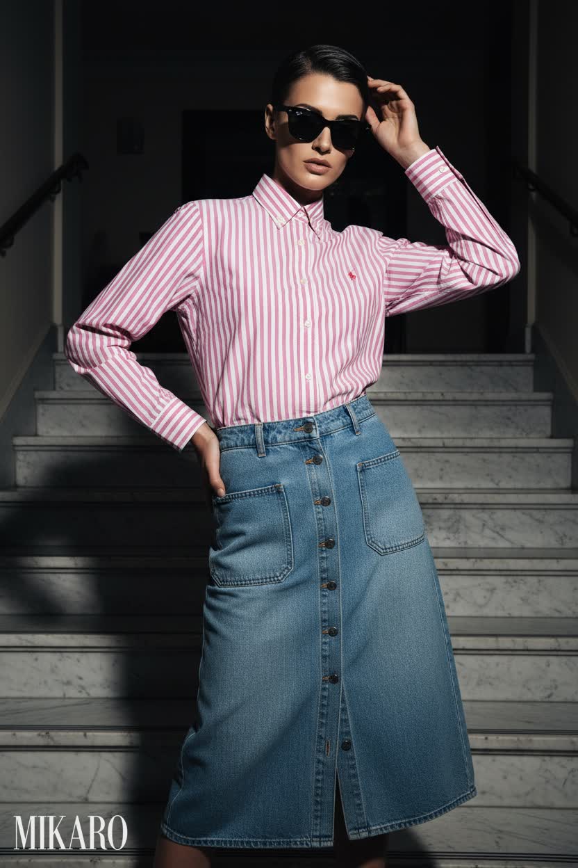 Chic & Striking: Modern Twist on Classic Stripes and Denim
