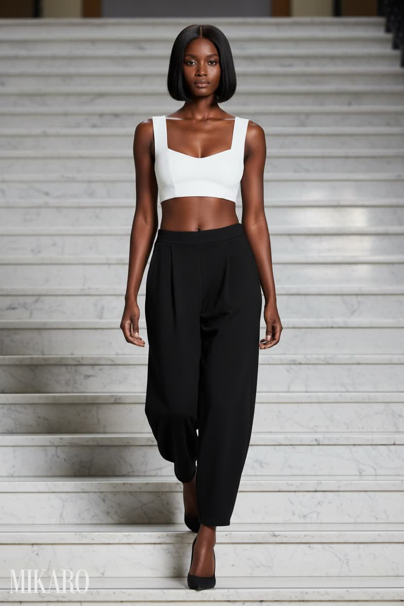 Chic Stroll on Marble Stairs