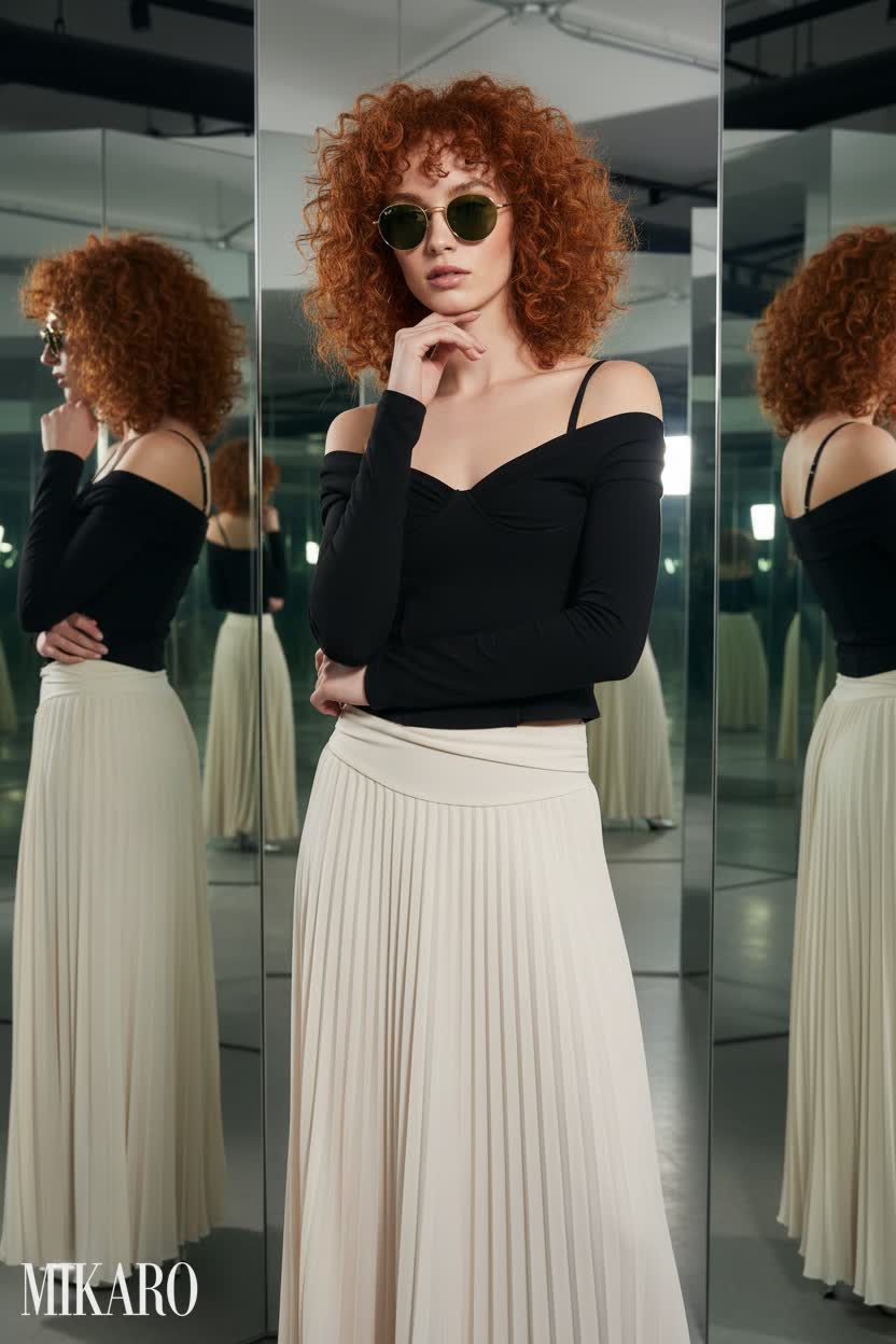 Chic Studio Ensemble with Pleated Maxi Skirt