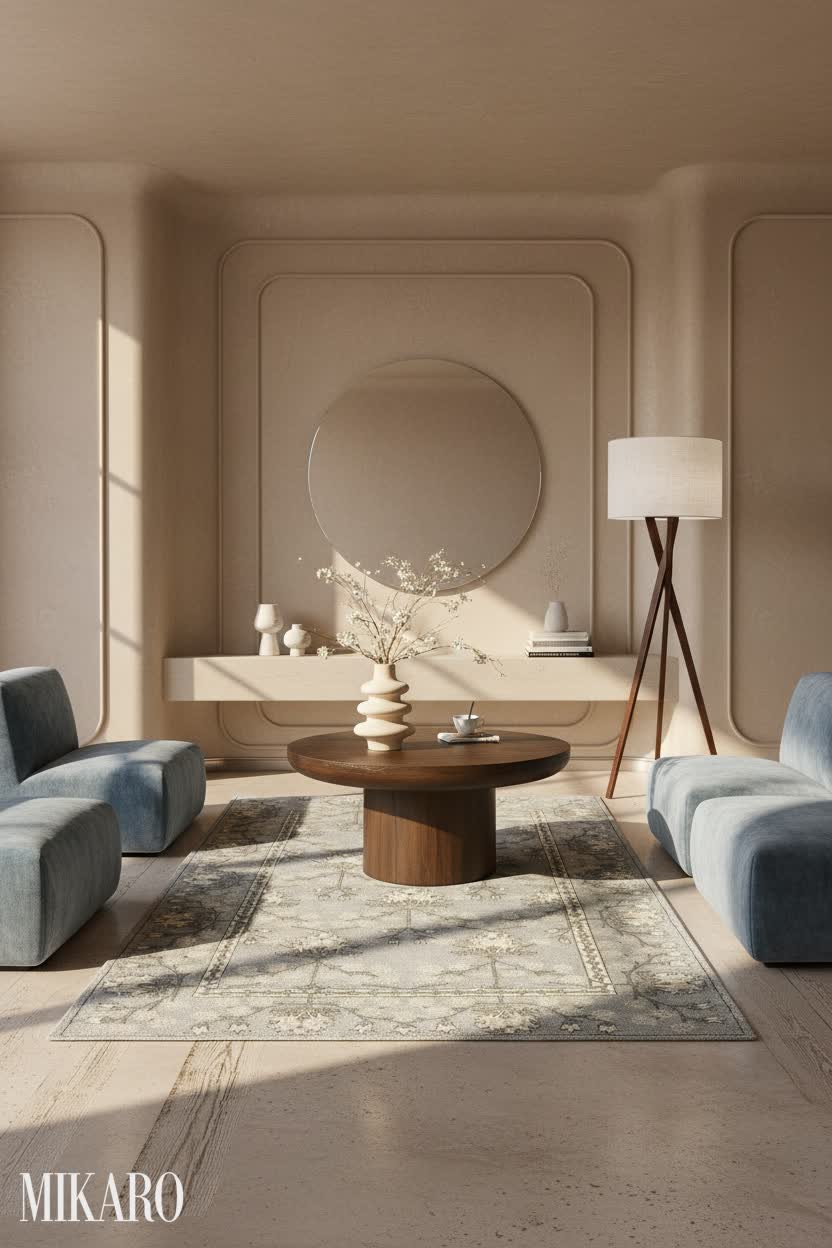 Coastal Basement: Golden Hour Serenity in a Soft-Minimalist Retreat