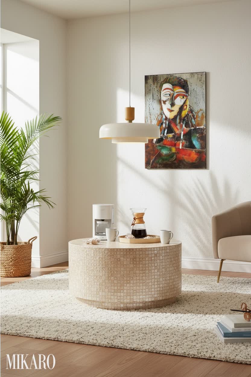 Coastal: Bright & Airy Coffee Nook in a Rental Living Room