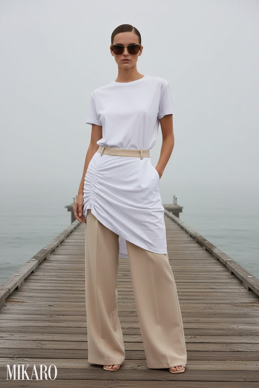 Coastal Chic: Balmain Draped Tee & Palazzo Pants