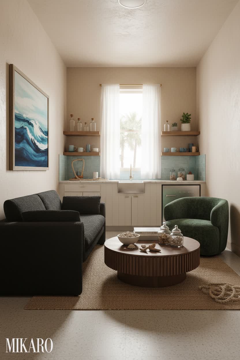 Coastal: Dorm Room Oasis with a Refreshing Wet Bar