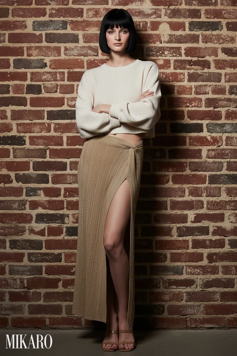 Confident Chic: Rib Knit Maxi Skirt & Textured Sweatshirt