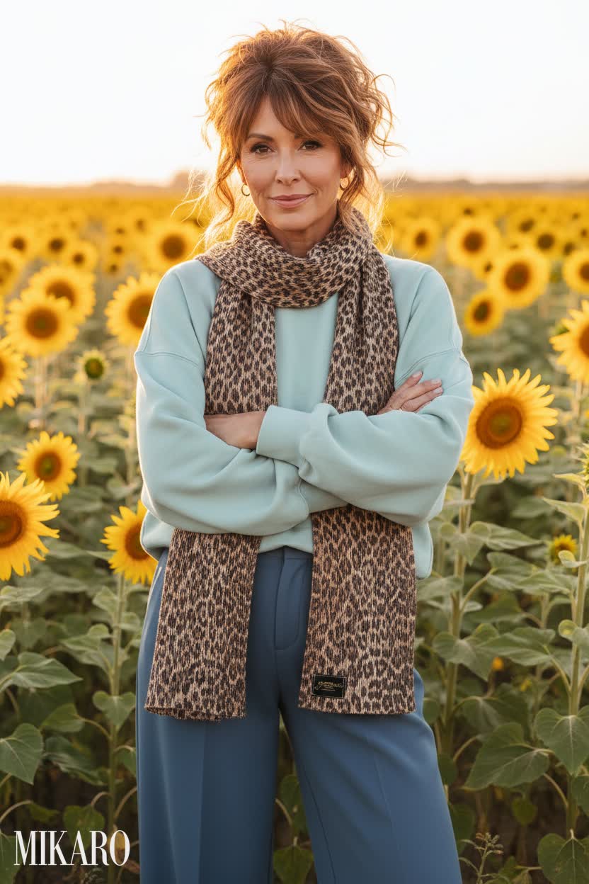Confident Stance in a Sunflower Field