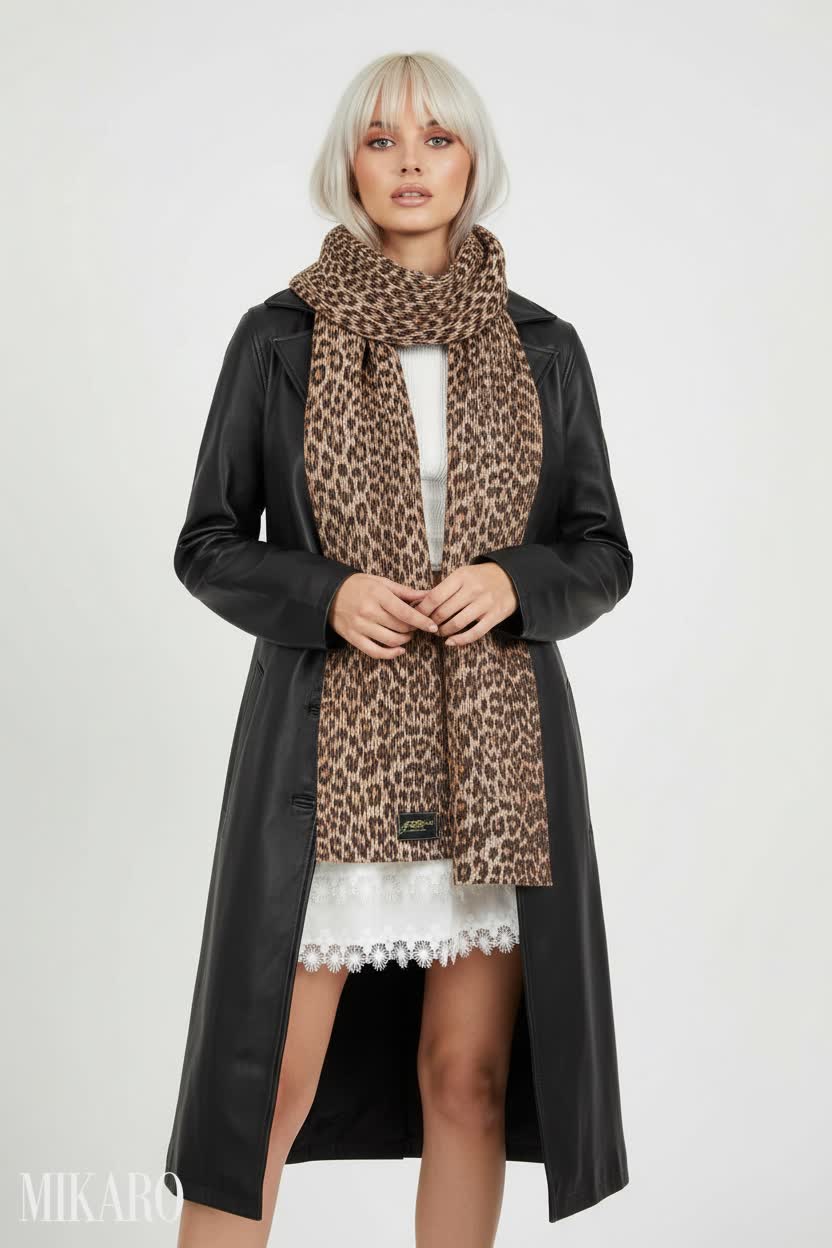 Contemporary Chic: Leather Coat and Mini Skirt Ensemble