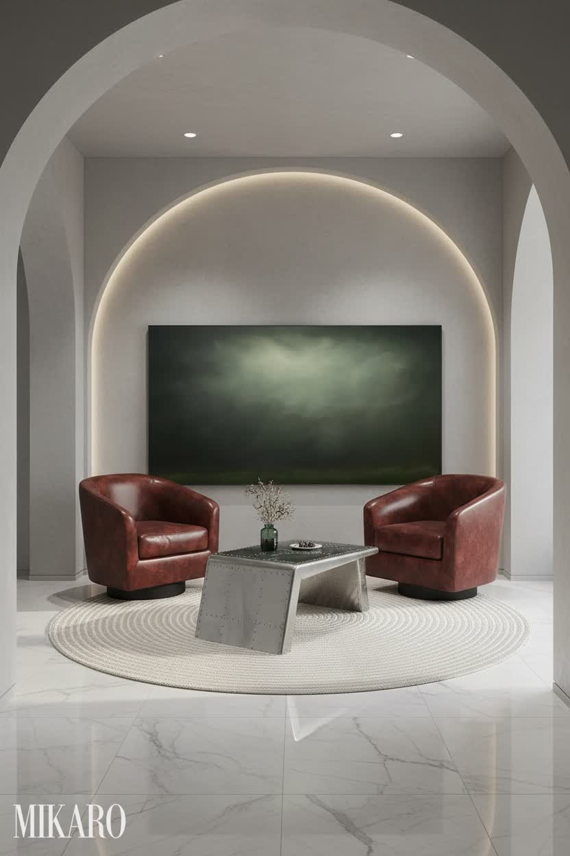 Contemporary Oasis: Conversation Pit with Architectural Arches