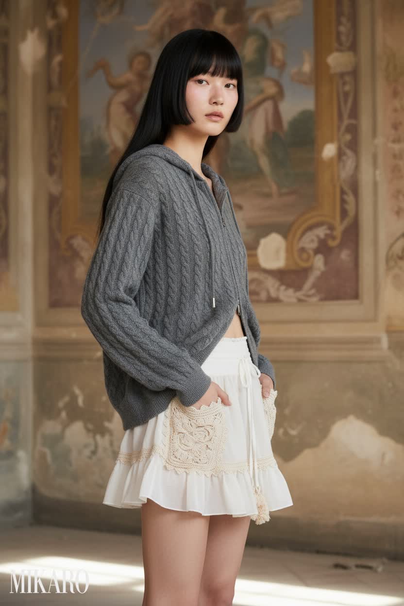 Cozy Cable-Knit and Crochet Skirt Ensemble